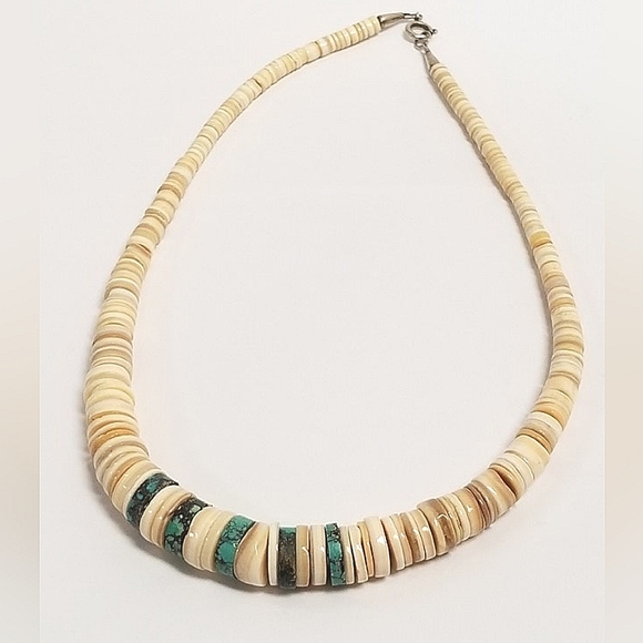 VINTAGE SANTO DOMINGO HEISHI GRADUATED TURQUOISE SHELL NECKLACE - Picture 7 of 14